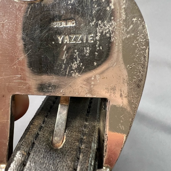 Vintage Navajo Yazzie Sterling silver turquoise & lapis belt caballo leather - Picture 7 of 16